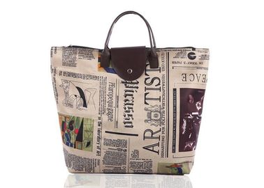 Custom Oxford Cloth Folding Portable Shopping Bag With PU Leather Handle