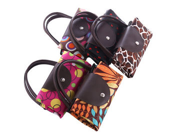 Custom Oxford Cloth Folding Portable Shopping Bag With PU Leather Handle